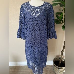 Boden 12L blue lace dress with full slip underneath
